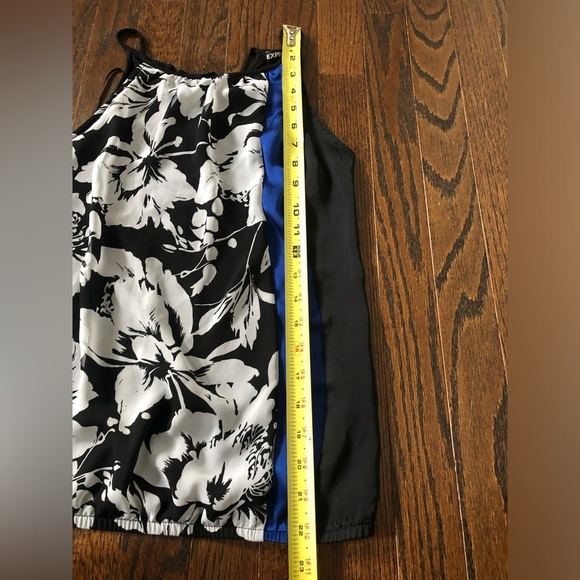 Express Womens XS Black/Blue Floral Ruched Halter High-Neck Elastic Waist Blouse - Picture 8 of 10